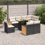 Set sofás jardín y cojines 9 pzas ratán sintético acacia negro
