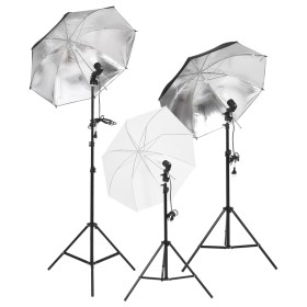 Set de iluminación de estudio con trípodes y sombrillas