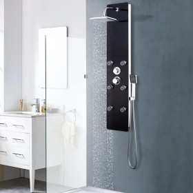 Panel ducha de vidrio negro 25x44,6x130 cm by vidaXL, Jet nozzles for bathtubs and showers - Ref: Foro24-142993, Price: 194,8...
