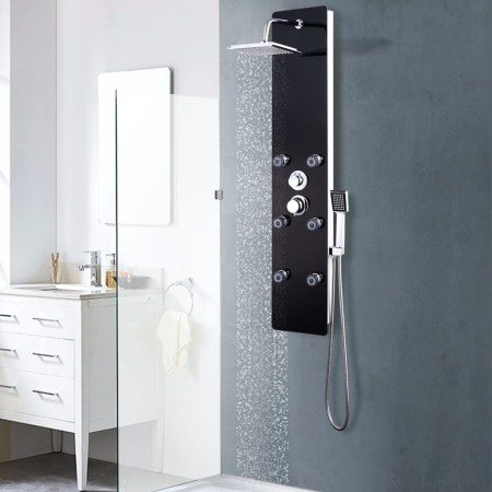 Panel ducha de vidrio negro 25x44,6x130 cm by vidaXL, Jet nozzles for bathtubs and showers - Ref: Foro24-142993, Price: 194,8...