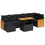 Set sofás jardín y cojines 8 pzas ratán sintético acacia negro