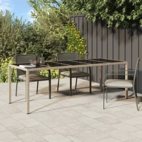 Garden table with tempered glass and beige PE rattan 250x100x75 cm by vidaXL, Garden tables - Ref: Foro24-316728, Price: 195,...