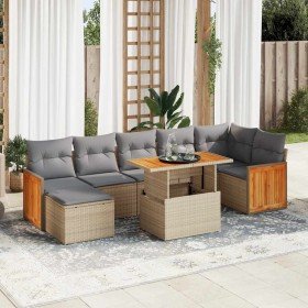 Set sofás jardín y cojines 8 pzas ratán sintético acacia beige