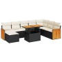 Set sofás jardín y cojines 9 pzas ratán sintético acacia negro