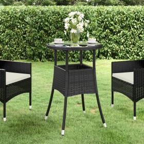 Garden table tempered glass black synthetic rattan Ø60x75 cm by vidaXL, Garden tables - Ref: Foro24-310598, Price: 62,56 €, D...