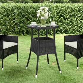 Garden table tempered glass black synthetic rattan Ø60x75 cm by vidaXL, Garden tables - Ref: Foro24-310598, Price: 45,65 €, D...