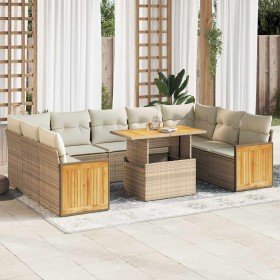 Set sofás jardín y cojines 10 pzas ratán sintético acacia beige en Conjuntos de jardín | Comprar online en Foro24