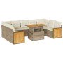 Set sofás jardín y cojines 10 pzas ratán sintético acacia beige