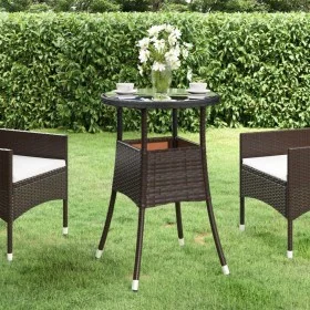 Garden table tempered glass brown synthetic rattan Ø60x75 cm by vidaXL, Garden tables - Ref: Foro24-310599, Price: 45,16 €, D...