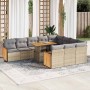 Set sofás jardín y cojines 11 pzas ratán sintético acacia beige