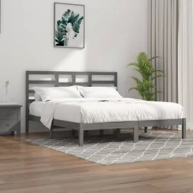 Estructura de cama de madera maciza de pino gris 200x200 cm de vidaXL, Camas y somieres - Ref: Foro24-3105817, Precio: 158,92...