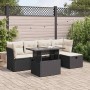 Set de sofás de jardín 6 piezas y cojines ratán sintético negro