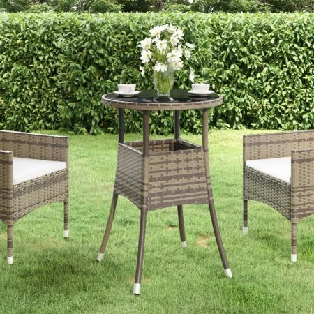 Garden table tempered glass and gray synthetic rattan Ø60x75 cm by vidaXL, Garden tables - Ref: Foro24-310600, Price: 61,31 €...