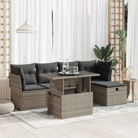 Set de muebles de jardín 6 pzas y cojines ratán sintético gris en Conjuntos de jardín | Comprar online en Foro24