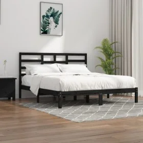 Solid black pine wood bed frame 200x200 cm by vidaXL, Beds and slatted bases - Ref: Foro24-3105819, Price: 159,03 €, Discount: %