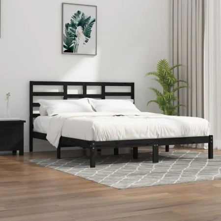 Estructura de cama de madera maciza de pino negra 200x200 cm de vidaXL, Camas y somieres - Ref: Foro24-3105819, Precio: 158,9...