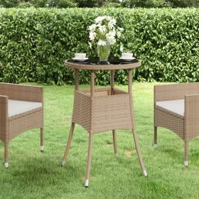 Garden table tempered glass beige synthetic rattan Ø60x75 cm by vidaXL, Garden tables - Ref: Foro24-310601, Price: 61,67 €, D...
