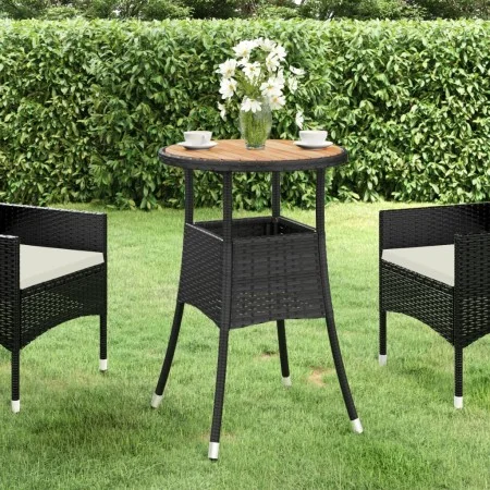 Garden table acacia wood and black synthetic rattan Ø60x75 cm by vidaXL, Garden tables - Ref: Foro24-310602, Price: 44,49 €, ...