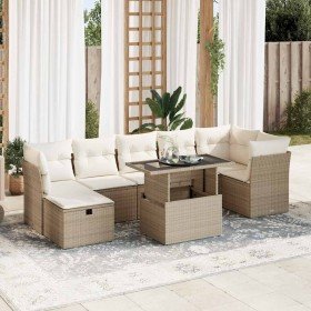 Set de sofás de jardín y cojines 8 piezas ratán sintético beige Set de sofás de jardín y cojines 8 piezas ratán sintético beige
