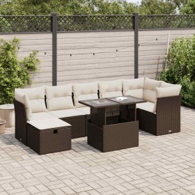 Set sofás de jardín 8 piezas y cojines ratán sintético marrón