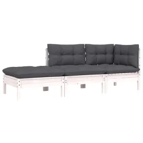 Juego muebles jardín 3 pzas cojines blanco madera pino maciza by vidaXL, Modular outdoor sofas - Ref: Foro24-806665, Price: 2...