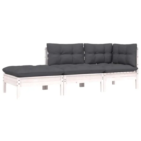 Gartenmöbel-Set 3-teilig mit weißen Kissen aus massivem Kiefernholz. von vidaXL, Modulare Sofas für den Außenbereich - Ref: F...