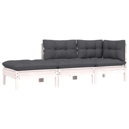 Juego muebles jardín 3 pzas cojines blanco madera pino maciza by vidaXL, Modular outdoor sofas - Ref: Foro24-806665, Price: 2...