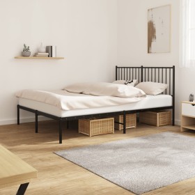 Bed frame with black metal headboard 140x190 cm by vidaXL, Beds and slatted bases - Ref: Foro24-350864, Price: 89,37 €, Disco...
