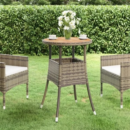 Garden table acacia wood and gray synthetic rattan Ø60x75 cm by vidaXL, Garden tables - Ref: Foro24-310603, Price: 45,92 €, D...