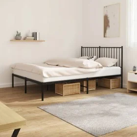 Bed frame with black metal headboard 140x200 cm by vidaXL, Beds and slatted bases - Ref: Foro24-350865, Price: 100,65 €, Disc...