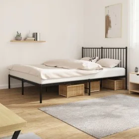 Bed frame with black metal headboard 150x200 cm by vidaXL, Beds and slatted bases - Ref: Foro24-350866, Price: 120,38 €, Disc...
