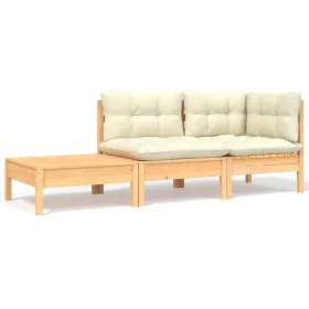 Garden furniture 3 pieces solid pine wood with cream cushions by vidaXL, Modular outdoor sofas - Ref: Foro24-806670, Price: 1...