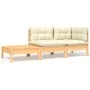 Muebles de jardín 3 piezas madera maciza pino con cojines crema de vidaXL, Sofás modulares de exterior - Ref: Foro24-806670, ...