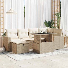 Set sofás de jardín 7 piezas y cojines ratán sintético beige