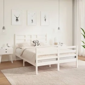 Estructura de cama doble pequeña madera maciza blanca 120x190cm de vidaXL, Camas y somieres - Ref: Foro24-3105831, Precio: 14...