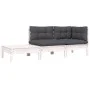 3-piece garden furniture set with white pine wood cushions by vidaXL, Modular outdoor sofas - Ref: Foro24-806671, Price: 256,...