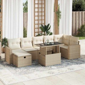 Set de sofás de jardín y cojines 8 piezas ratán sintético beige