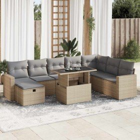 Set de sofás de jardín con cojines 9 pzas ratán sintético beige Set de sofás de jardín con cojines 9 pzas ratán sintético beige