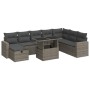 Set de sofás de jardín con cojines 9 pzas ratán sintético gris