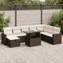 Set de sofás de jardín 9 pzas y cojines ratán sintético marrón