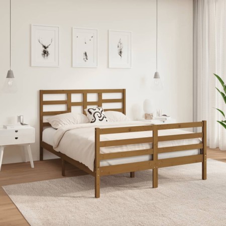 Estructura de cama doble madera maciza marrón miel 120x190 cm