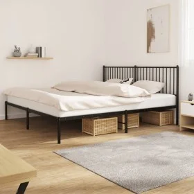 Bed frame with black metal headboard 193x203 cm by vidaXL, Beds and slatted bases - Ref: Foro24-350870, Price: 97,65 €, Disco...