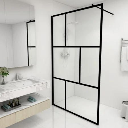 Accessible shower screen with black tempered glass 115x195 cm by vidaXL, Shower walls and screens - Ref: Foro24-149155, Price...