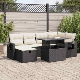 Set de sofás de jardín 7 pzas con cojines ratán sintético negro