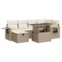Set sofás de jardín 7 piezas y cojines ratán sintético beige