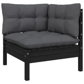 Garden corner sofa and cushions in solid black acacia wood by vidaXL, Modular outdoor sofas - Ref: Foro24-806632, Price: 109,...