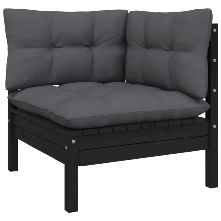 Garden corner sofa and cushions in solid black acacia wood by vidaXL, Modular outdoor sofas - Ref: Foro24-806632, Price: 108,...