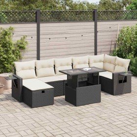 Set de sofás de jardín y cojines 8 piezas ratán sintético negro