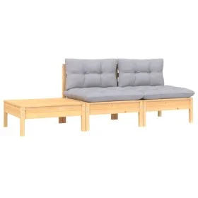 3-piece garden furniture set with gray pine wood cushions by vidaXL, Modular outdoor sofas - Ref: Foro24-806681, Price: 132,2...