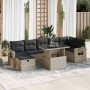 Set de sofás de jardín 8 pzas y cojines ratán sintético gris